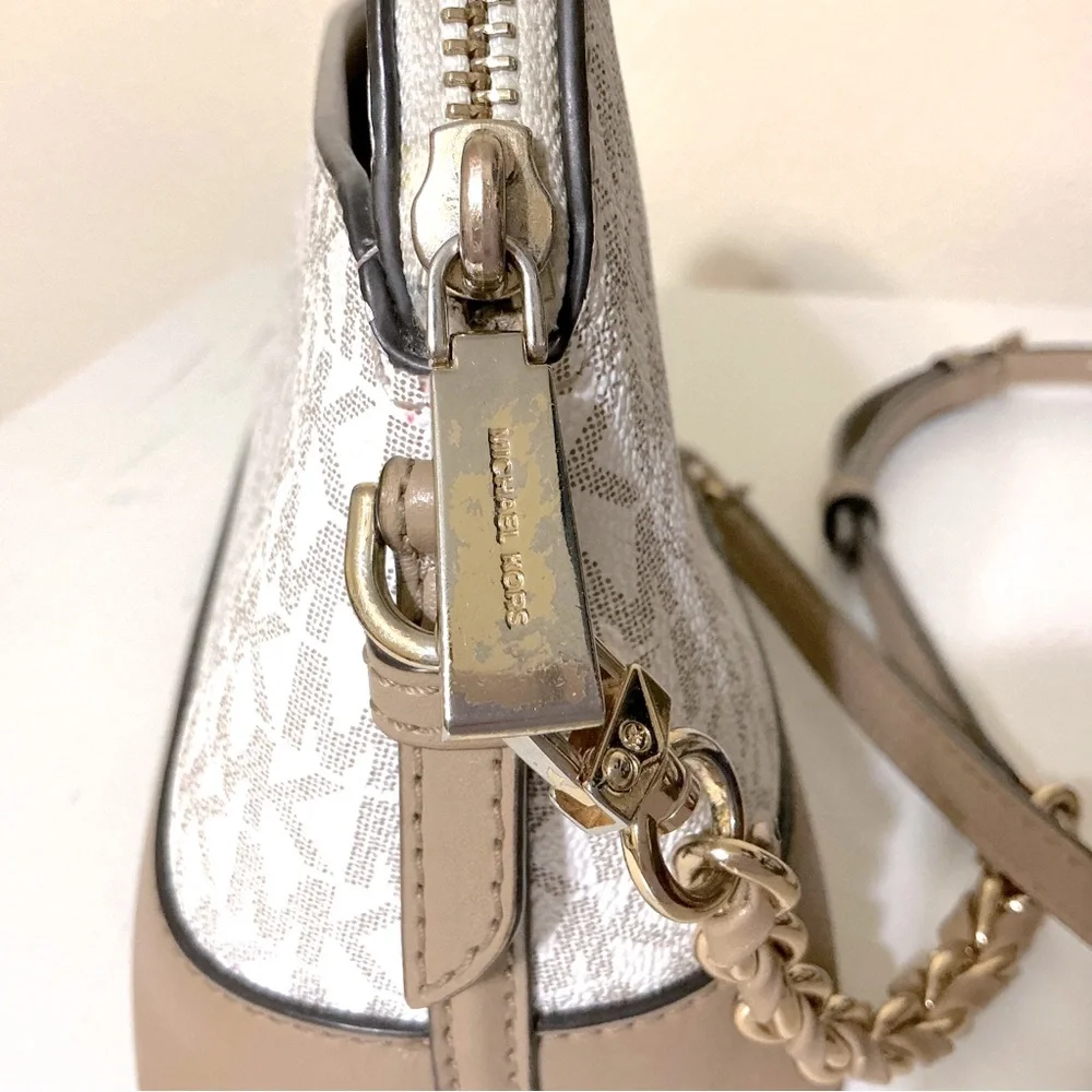 MICHAEL KORS Logo Stripe Dome Crossbody Bag Buttermilk Multi